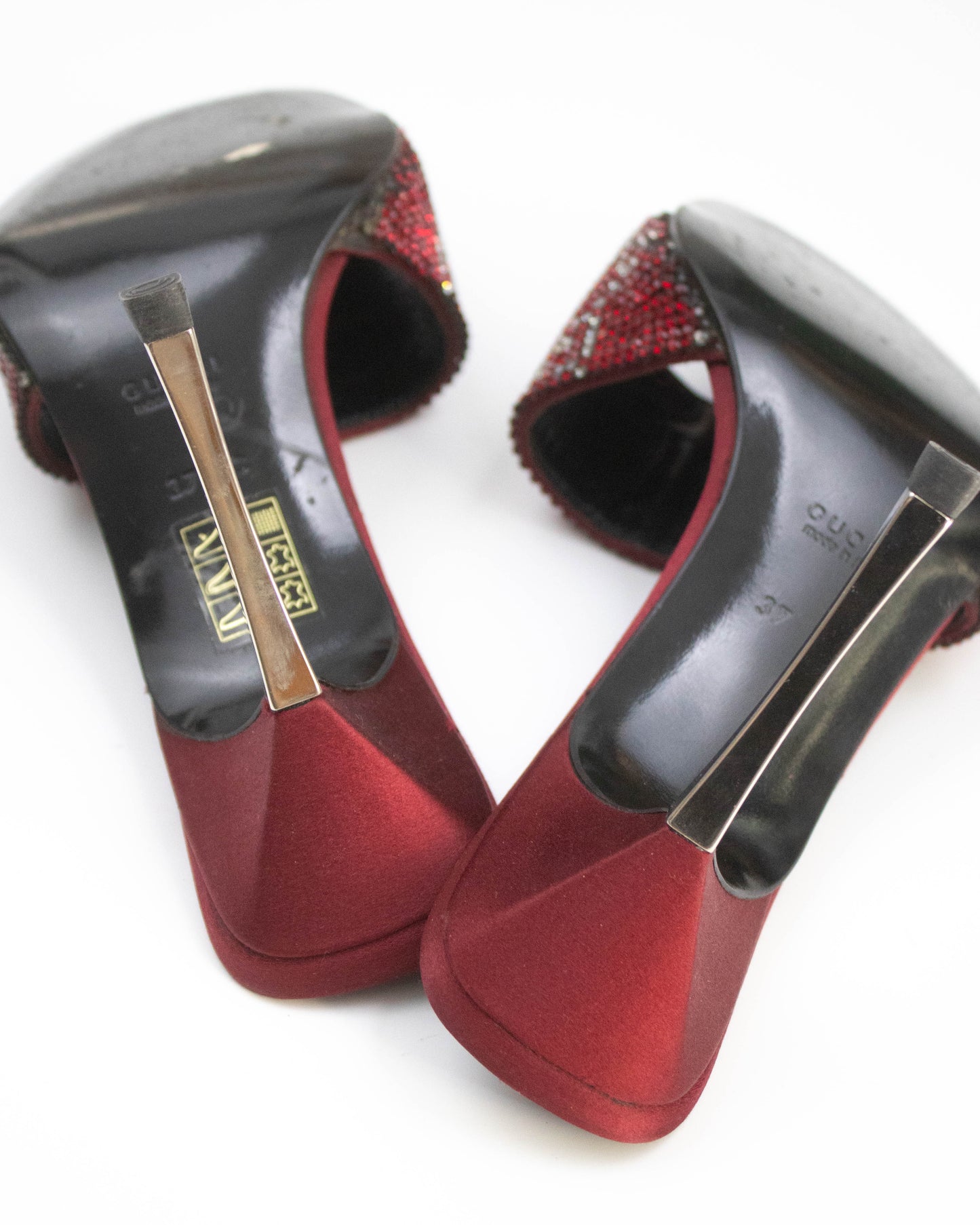 Vintage 1997/1998 Gucci Red Monogram Swarovski Crystal Stiletto Heel Mules / 37 (US 7)