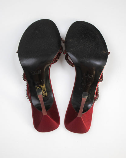 Vintage 1997/1998 Gucci Red Swarovski Crystal Strappy Mule Heels / 36.5 (US 6.5)
