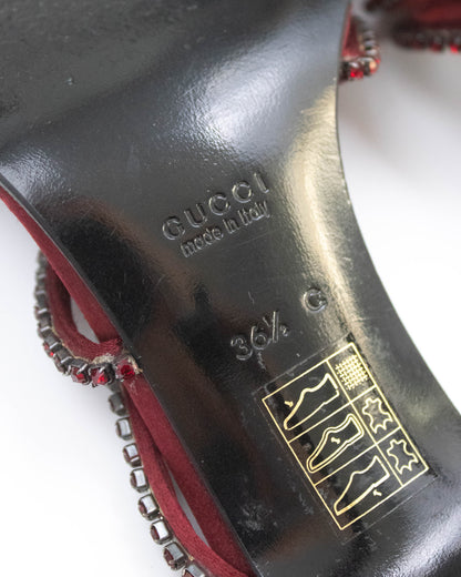 Vintage 1997/1998 Gucci Red Swarovski Crystal Strappy Mule Heels / 36.5 (US 6.5)