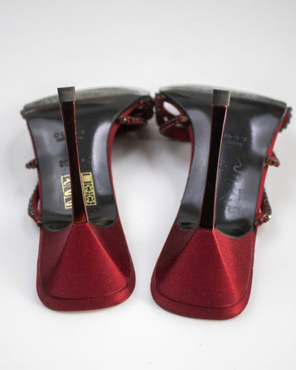 Vintage 1997/1998 Gucci Red Swarovski Crystal Strappy Mule Heels / 36.5 (US 6.5)