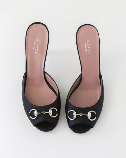 Vintage 2000s Gucci GG Monogram Black Guccissima Mules Horsebit Detail / 38.5 (US 8.5)