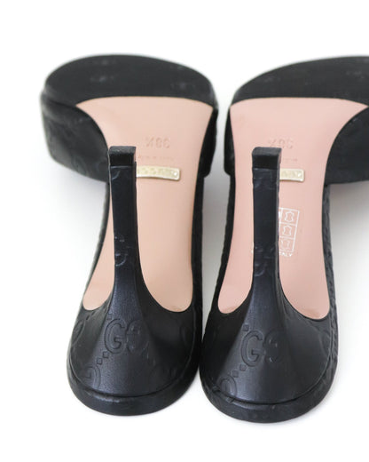 Vintage 2000s Gucci GG Monogram Black Guccissima Mules Horsebit Detail / 38.5 (US 8.5)