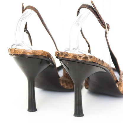 Vintage F/W 1999 Dolce&Gabbana Brown Python Leather Snakeskin Slingback Heels / 40 (US 10)