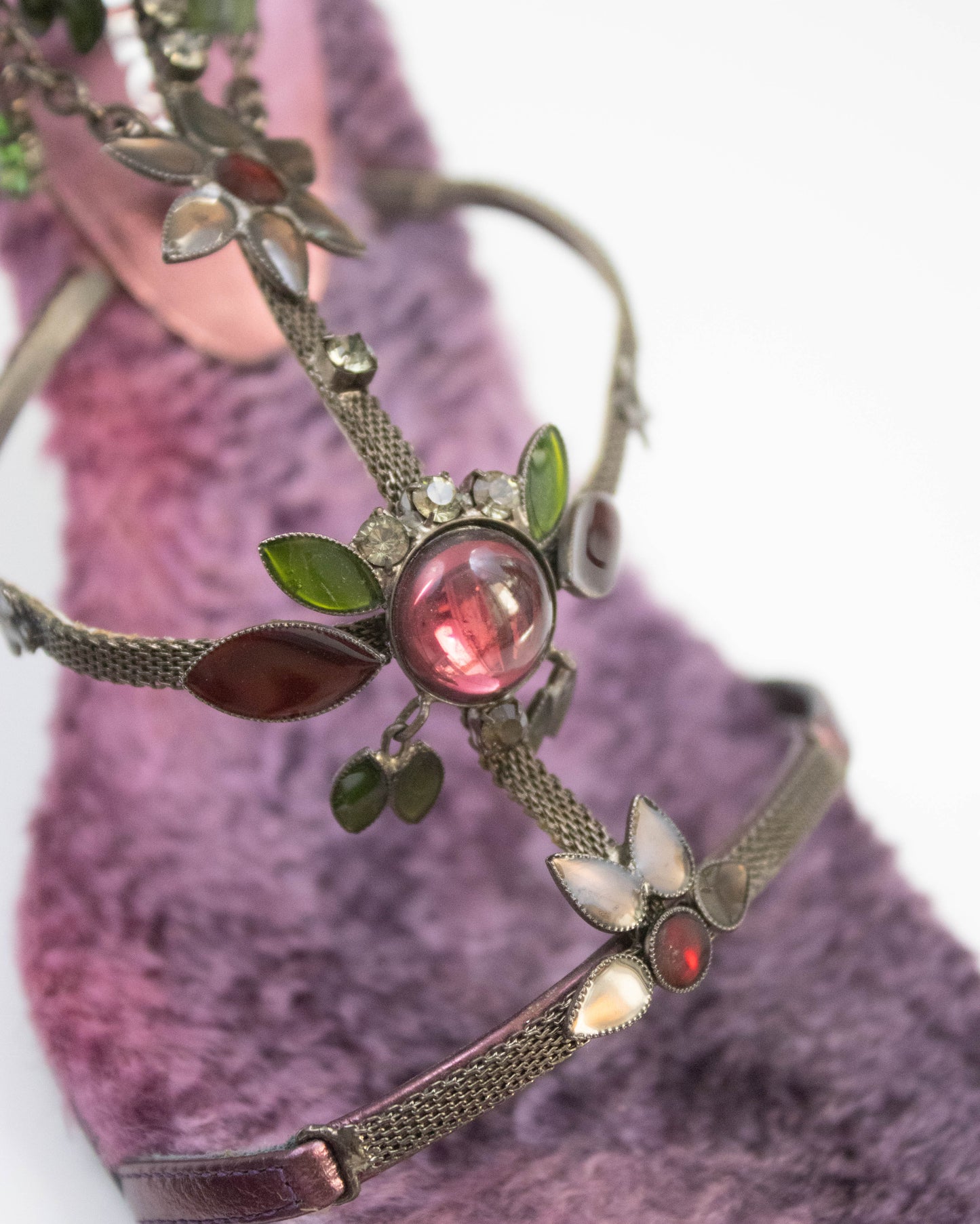 Vintage Vicini Russell&Bromley Purple Fur Jewel Heels / 38 (US 8)