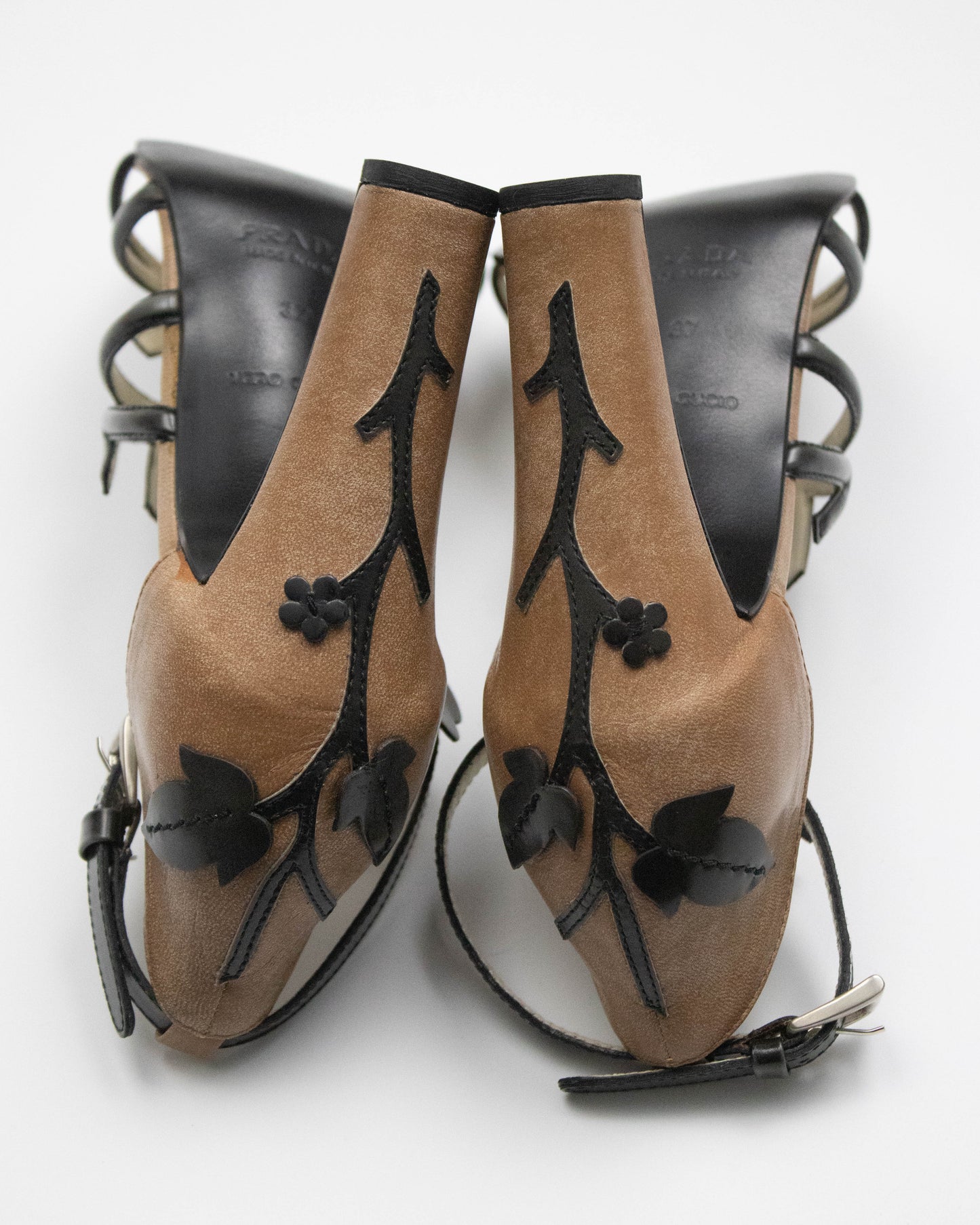 Vintage S/S 1997 Prada Vine Leaf Floral Applique Runway Heels / 37 (US 7)