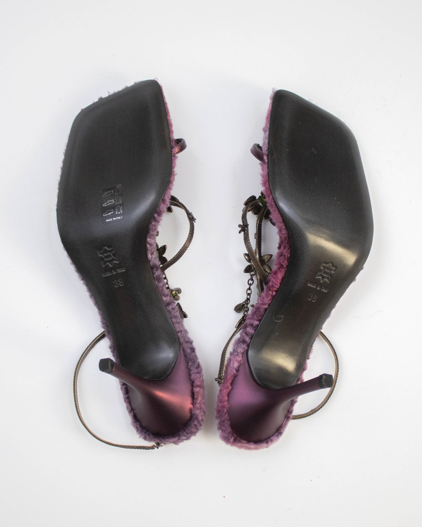 Vintage Vicini Russell&Bromley Purple Fur Jewel Heels / 38 (US 8)