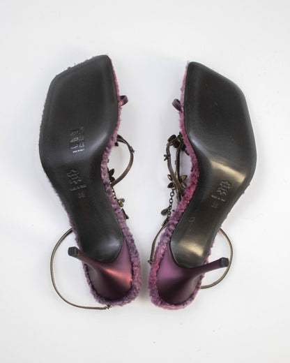 Vintage Vicini Russell&Bromley Purple Fur Jewel Heels / 38 (US 8)