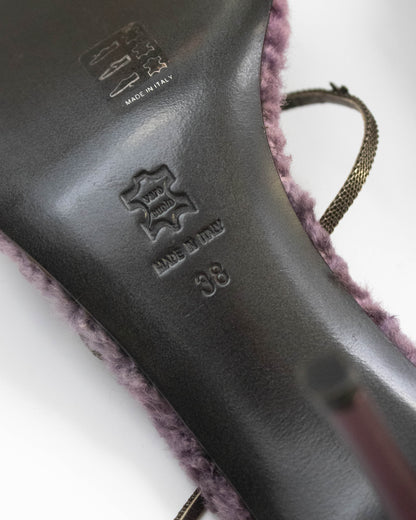 Vintage Vicini Russell&Bromley Purple Fur Jewel Heels / 38 (US 8)