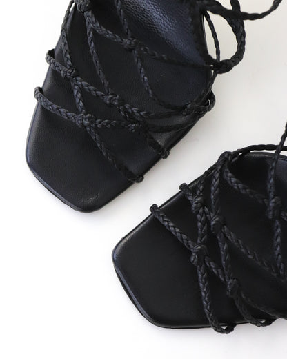 Vintage F/W 2002 Gucci by Tom Ford Black Braided Leather Stiletto Sandals / 36 (US 6)