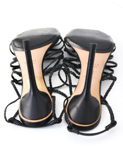 Vintage F/W 2002 Gucci by Tom Ford Black Braided Leather Stiletto Sandals / 36 (US 6)