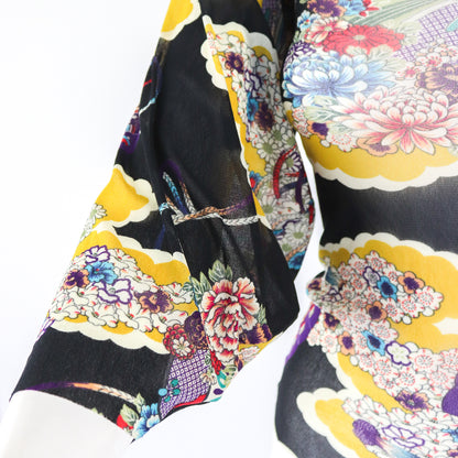 Vintage Kenzo Jeans Japanese Motif Print Wide Sleeve Mesh Top / XS-S