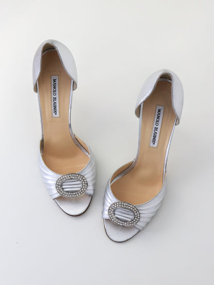 Vintage Manolo Blahnik Sedaraby D'orsay Silver Pumps As seen in Sex and The City / 39.5 (US 9.5)