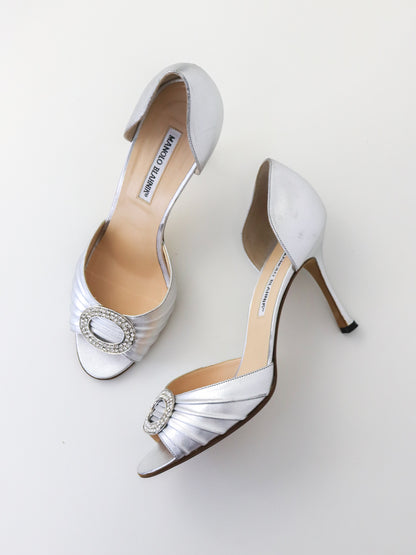 Vintage Manolo Blahnik Sedaraby D'orsay Silver Pumps As seen in Sex and The City / 39.5 (US 9.5)
