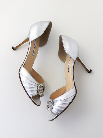 Vintage Manolo Blahnik Sedaraby D'orsay Silver Pumps As seen in Sex and The City / 39.5 (US 9.5)