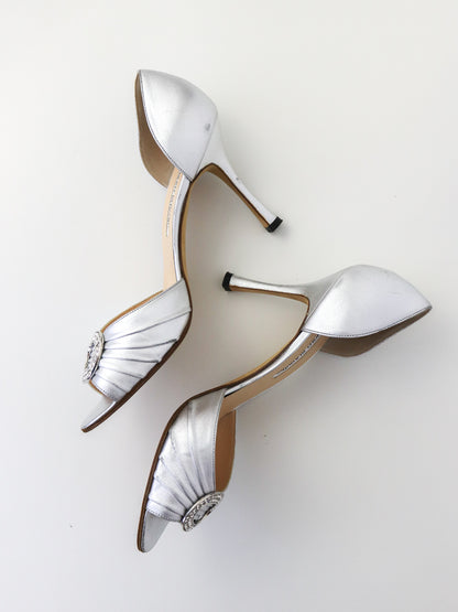 Vintage Manolo Blahnik Sedaraby D'orsay Silver Pumps As seen in Sex and The City / 39.5 (US 9.5)