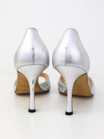 Vintage Manolo Blahnik Sedaraby D'orsay Silver Pumps As seen in Sex and The City / 39.5 (US 9.5)