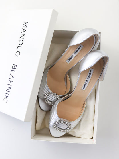 Vintage Manolo Blahnik Sedaraby D'orsay Silver Pumps As seen in Sex and The City / 39.5 (US 9.5)