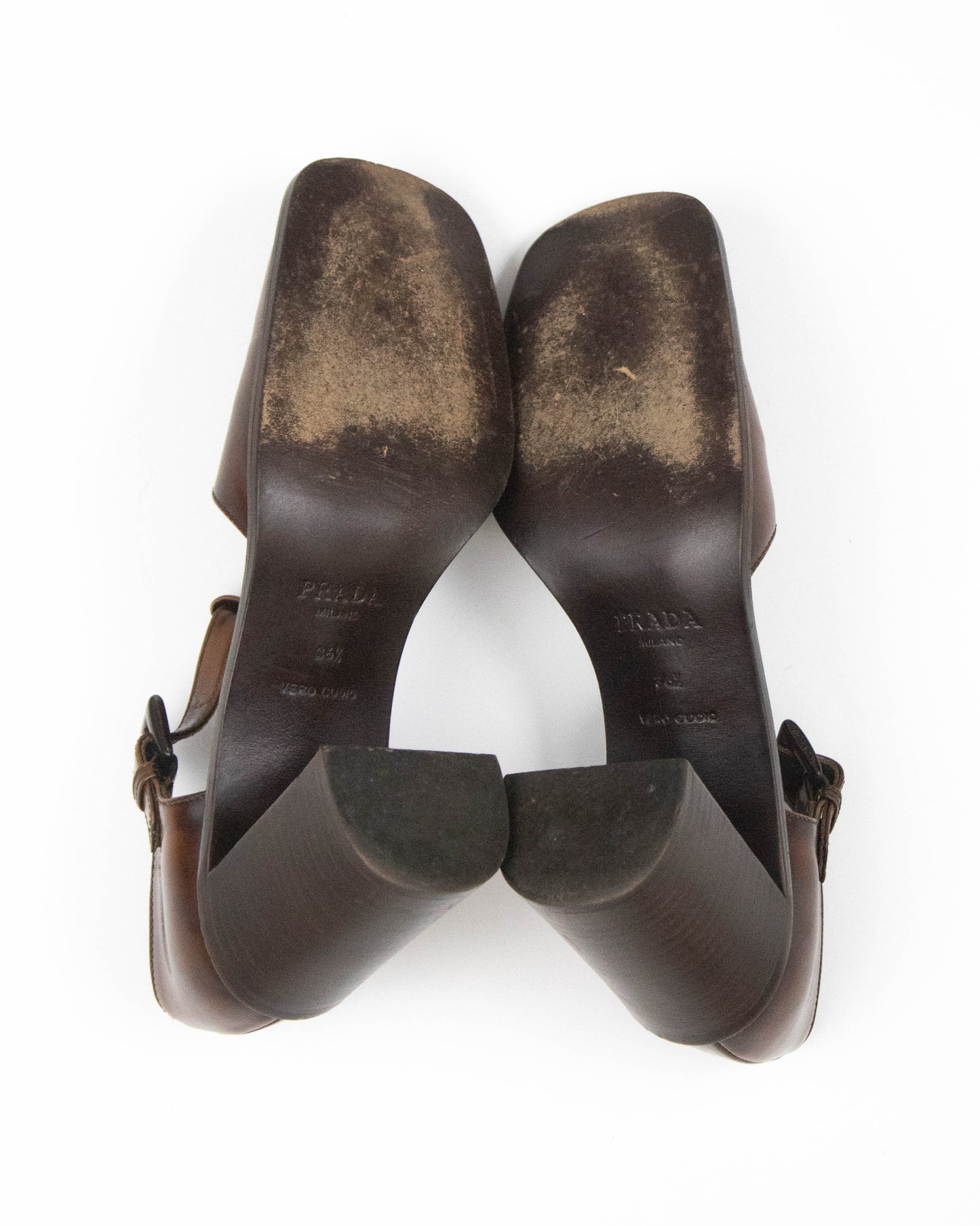 Vintage S/S 1996 Prada Brown T-Strap Mary Jane Runway Pumps / 36.5 (US 6.5)