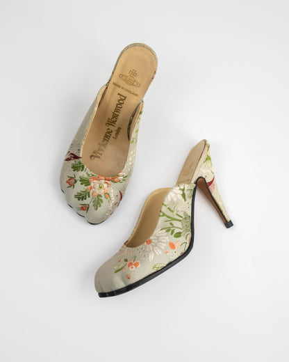 Vintage S/S 2000 Vivienne Westwood Floral Jacquard Animal Toe Mule Heels / 37 (US 7)