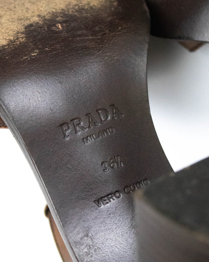 Vintage S/S 1996 Prada Brown T-Strap Mary Jane Runway Pumps / 36.5 (US 6.5)