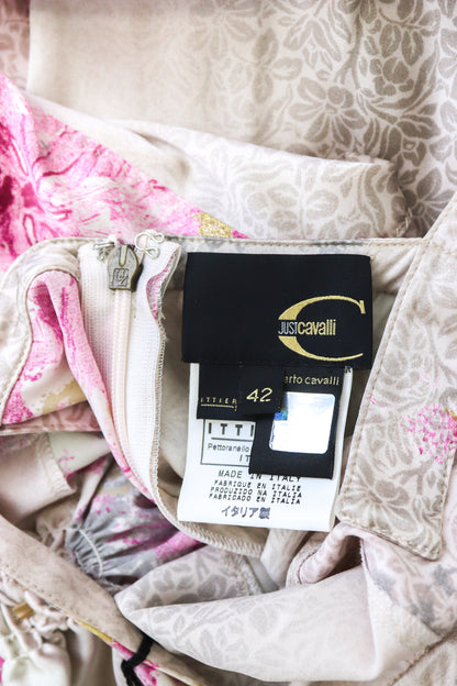 NWT Vintage 2000s Roberto Cavalli Just Cavalli Silk Asymmetric Floral Print Dress / IT 42 (S)