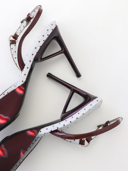 Vintage S/S 2000 Prada Polka Dot Burgundy Lips Print Sandals Heels / 36.5 (US 6.5)