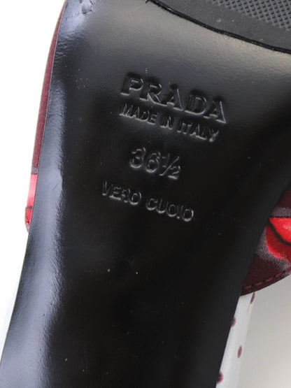 Vintage S/S 2000 Prada Polka Dot Burgundy Lips Print Sandals Heels / 36.5 (US 6.5)