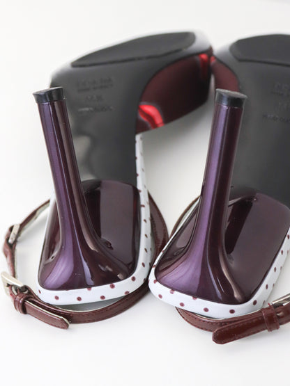 Vintage S/S 2000 Prada Polka Dot Burgundy Lips Print Sandals Heels / 36.5 (US 6.5)