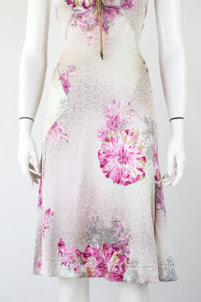 NWT Vintage 2000s Roberto Cavalli Just Cavalli Silk Asymmetric Floral Print Dress / IT 42 (S)
