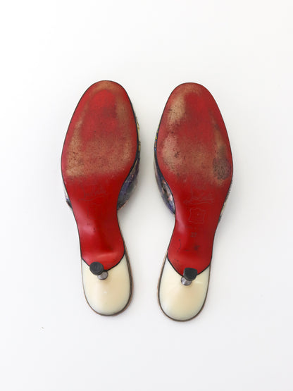 Vintage 1999 Christian Louboutin Arte Povera Trash Collection Kitten Heel Mules / 37 (US 7)