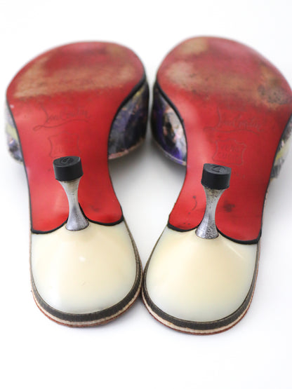 Vintage 1999 Christian Louboutin Arte Povera Trash Collection Kitten Heel Mules / 37 (US 7)