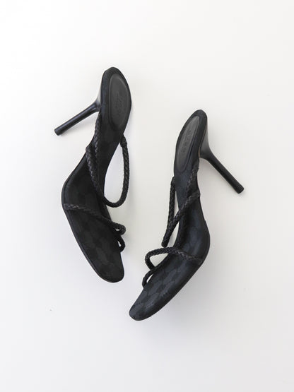 Vintage F/W 2002 Gucci by Tom Ford Black Monogram Heels Mules Braided Leather Detail / 37.5 (US 7.5)