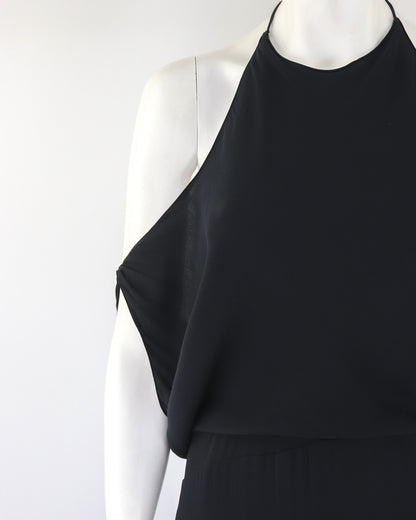 Vintage F/W 2001 Calvin Klein Collection Long Black Silk Dress Runway Gown / S-M