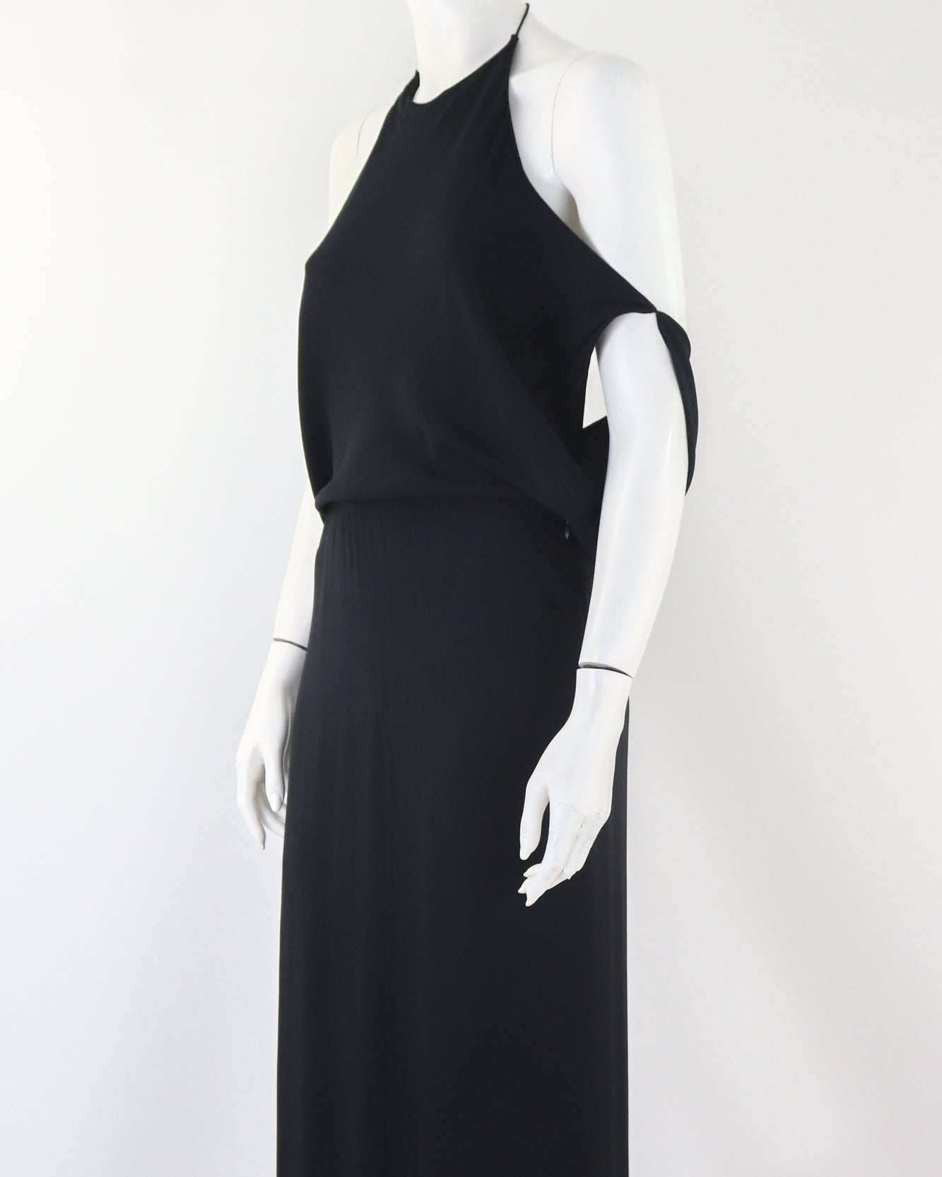 Vintage F/W 2001 Calvin Klein Collection Long Black Silk Dress Runway Gown / S-M