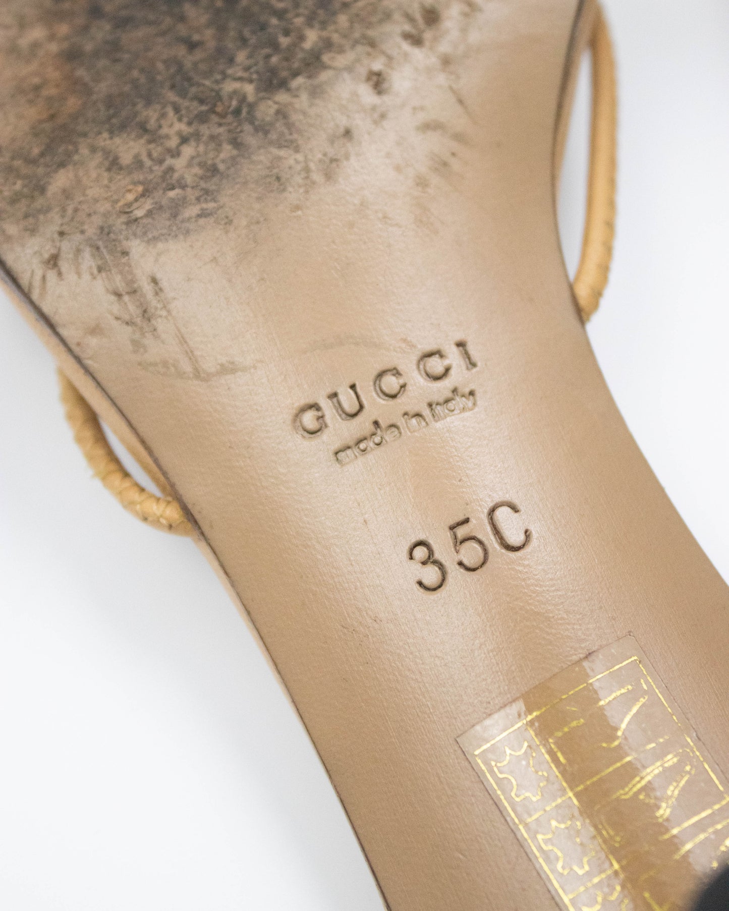 Vintage S/S 2002 Gucci by Tom Ford Beige Leather Bamboo Kitten Heel Mules / 35 (US 5)