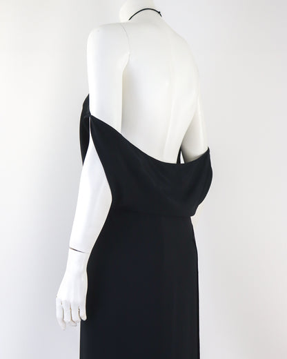 Vintage F/W 2001 Calvin Klein Collection Long Black Silk Dress Runway Gown / S-M