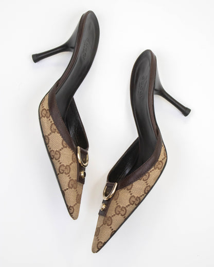 Vintage Gucci Classic Monogram Brown Mule Heels / 37 (US 7)