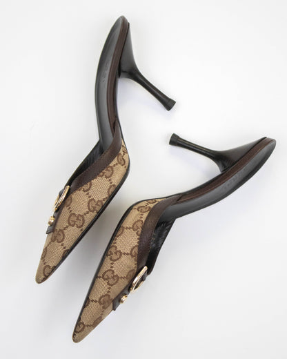 Vintage Gucci Classic Monogram Brown Mule Heels / 37 (US 7)