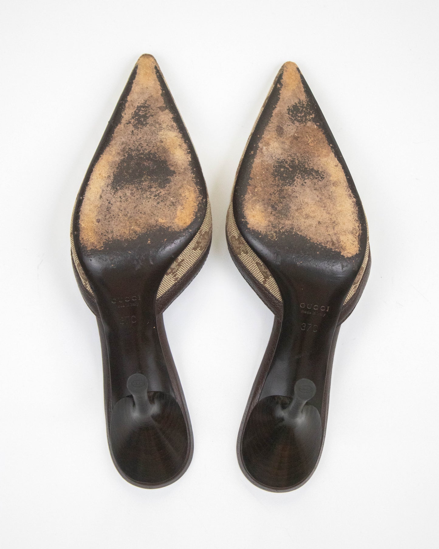 Vintage Gucci Classic Monogram Brown Mule Heels / 37 (US 7)