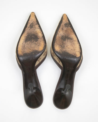 Vintage Gucci Classic Monogram Brown Mule Heels / 37 (US 7)