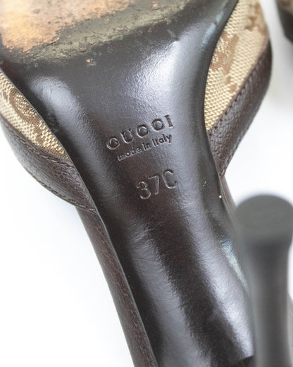 Vintage Gucci Classic Monogram Brown Mule Heels / 37 (US 7)