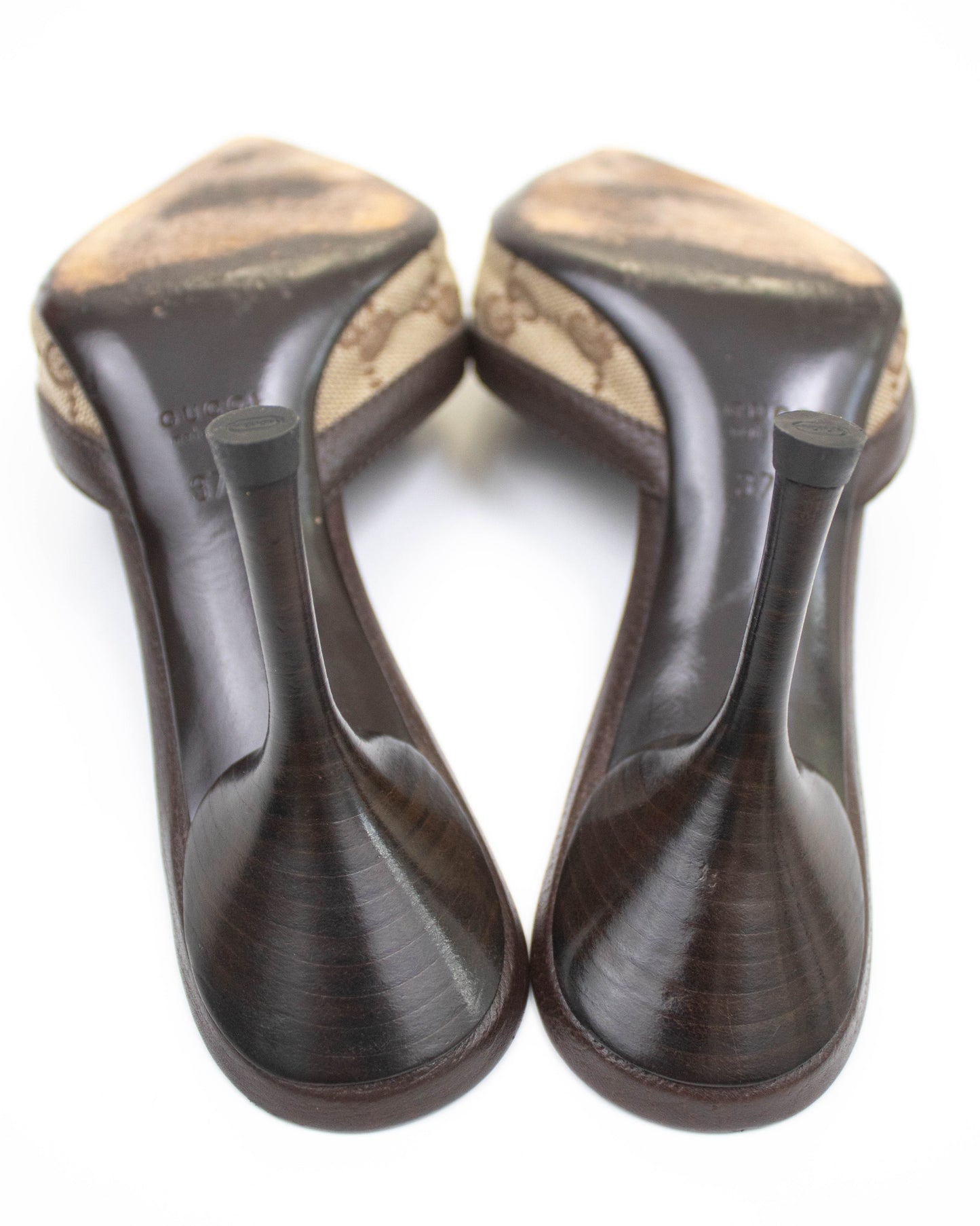 Vintage Gucci Classic Monogram Brown Mule Heels / 37 (US 7)