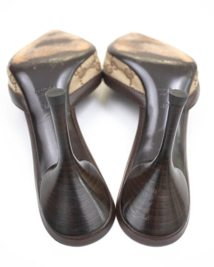 Vintage Gucci Classic Monogram Brown Mule Heels / 37 (US 7)