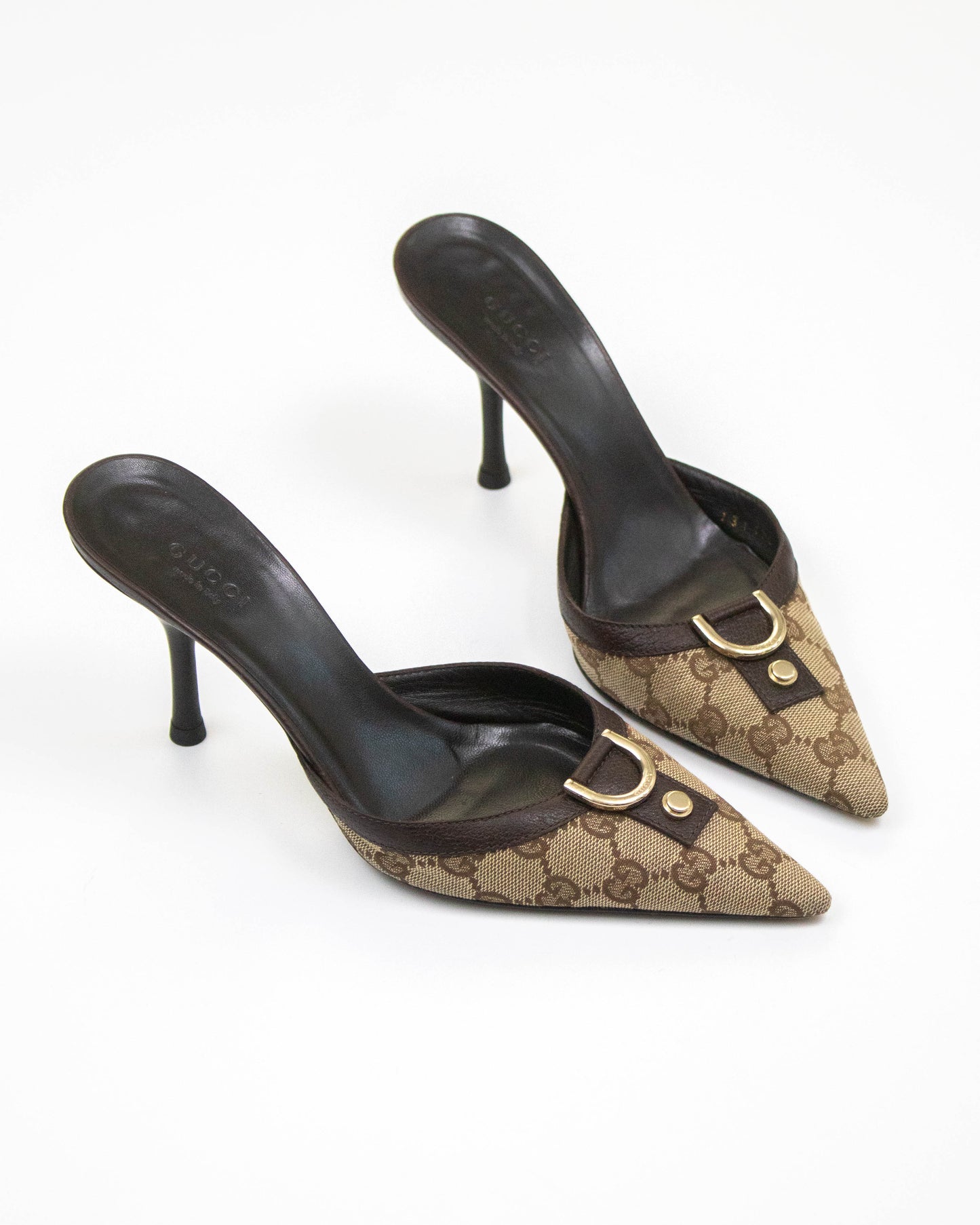 Vintage Gucci Classic Monogram Brown Mule Heels / 37 (US 7)
