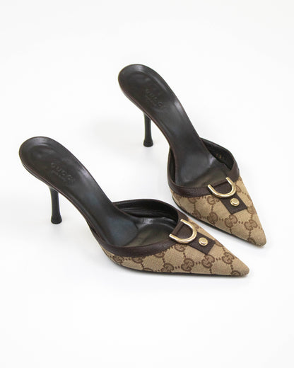 Vintage Gucci Classic Monogram Brown Mule Heels / 37 (US 7)