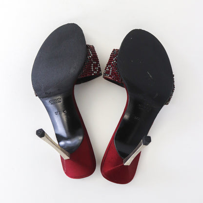 Vintage S/S 1998 Gucci Tom Ford GG Monogram Swarovski Crystal Stiletto Heel Mules / 37.5 (US 7.5)