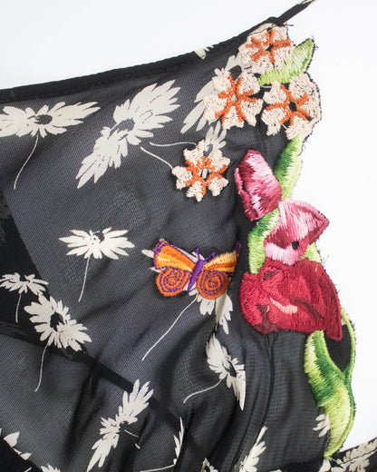 Vintage S/S 2000 Lolita Lempicka Floral Embroidery Runway Dress / S