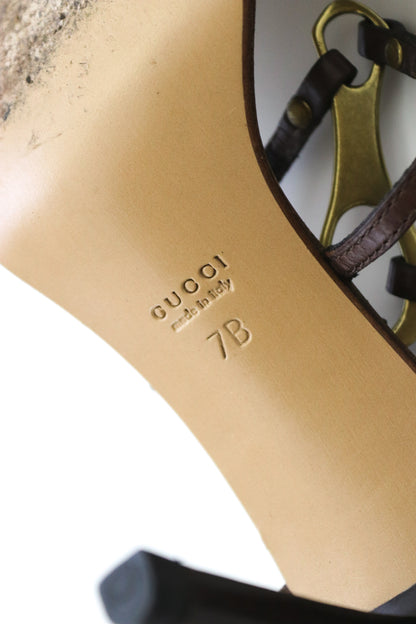 Vintage Gucci by Tom Ford Leather Sandals Strappy Heels Metal Horsebit Logo / 37 (US 7)