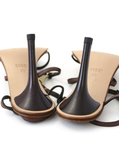 Vintage Gucci by Tom Ford Leather Sandals Strappy Heels Metal Horsebit Logo / 37 (US 7)