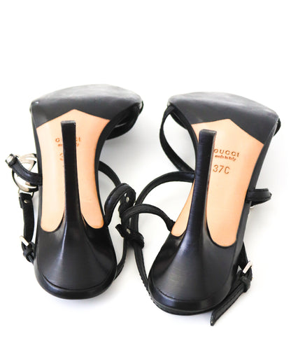 Vintage Gucci by Tom Ford Black Interlocking G Logo Strappy Sandals / 37 (US 7)